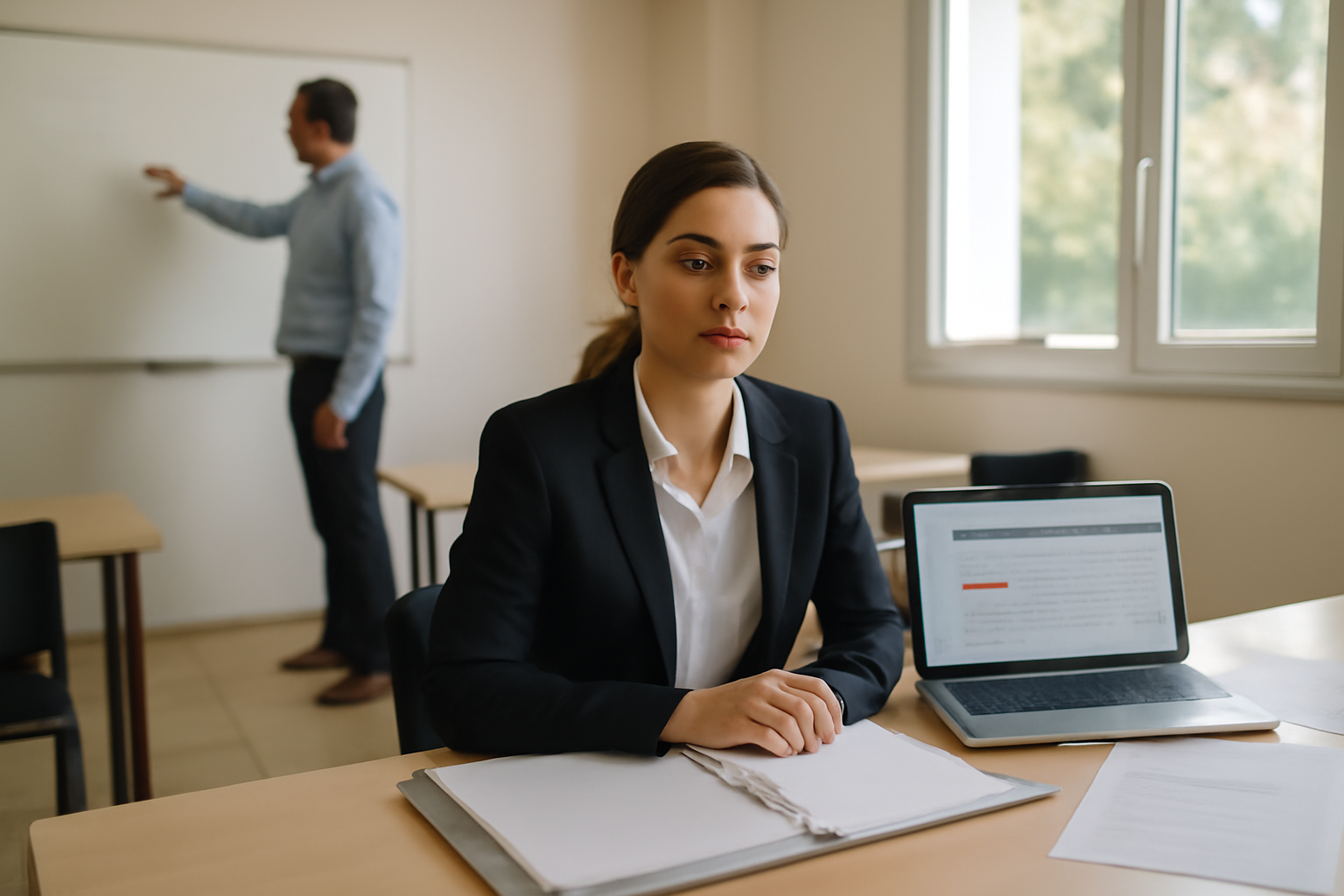 formation des avs : candidate en salle de formation avec documents et planning