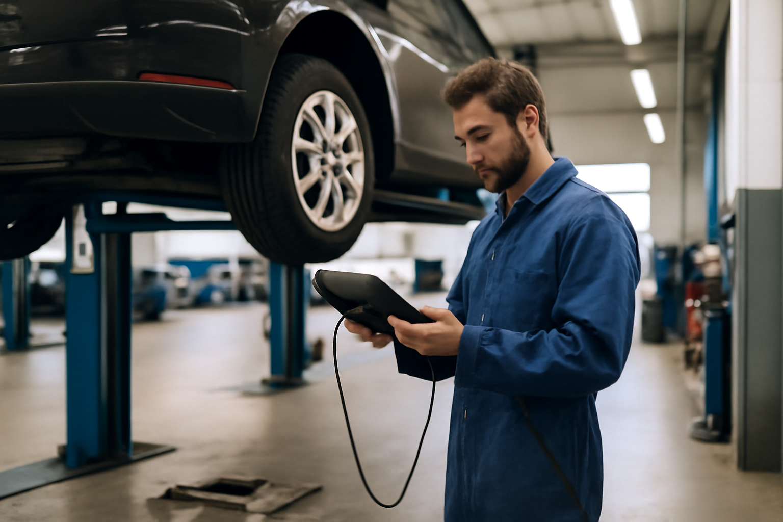 mécanicien automobile salaire : atelier automobile avec mécanicien diagnostic sur véhicule