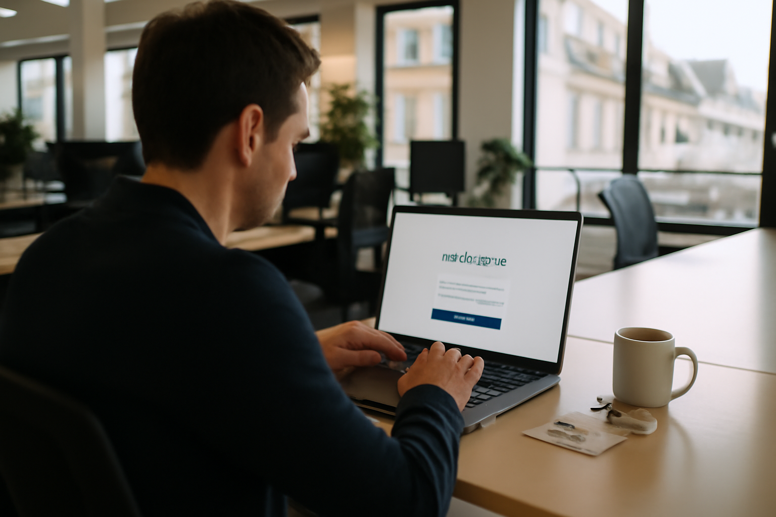 Portail cse arval : écran de connexion sur ordinateur au bureau, lumière naturelle