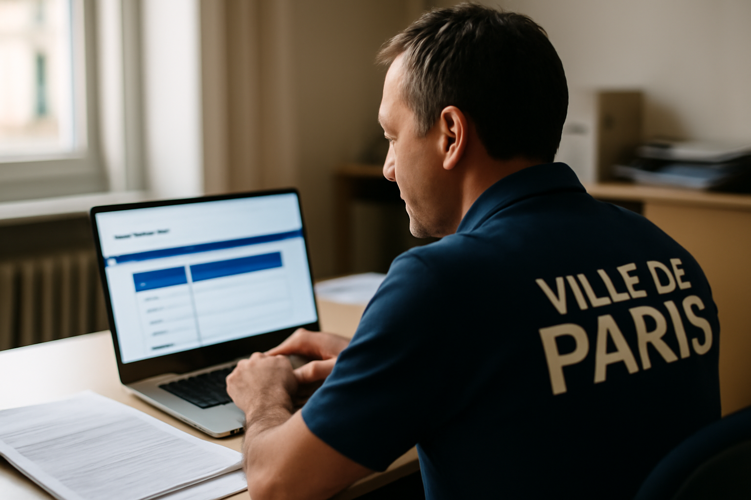 Connexion intra paris sur un portail d’accès agent, écran avec menu intranet et messagerie