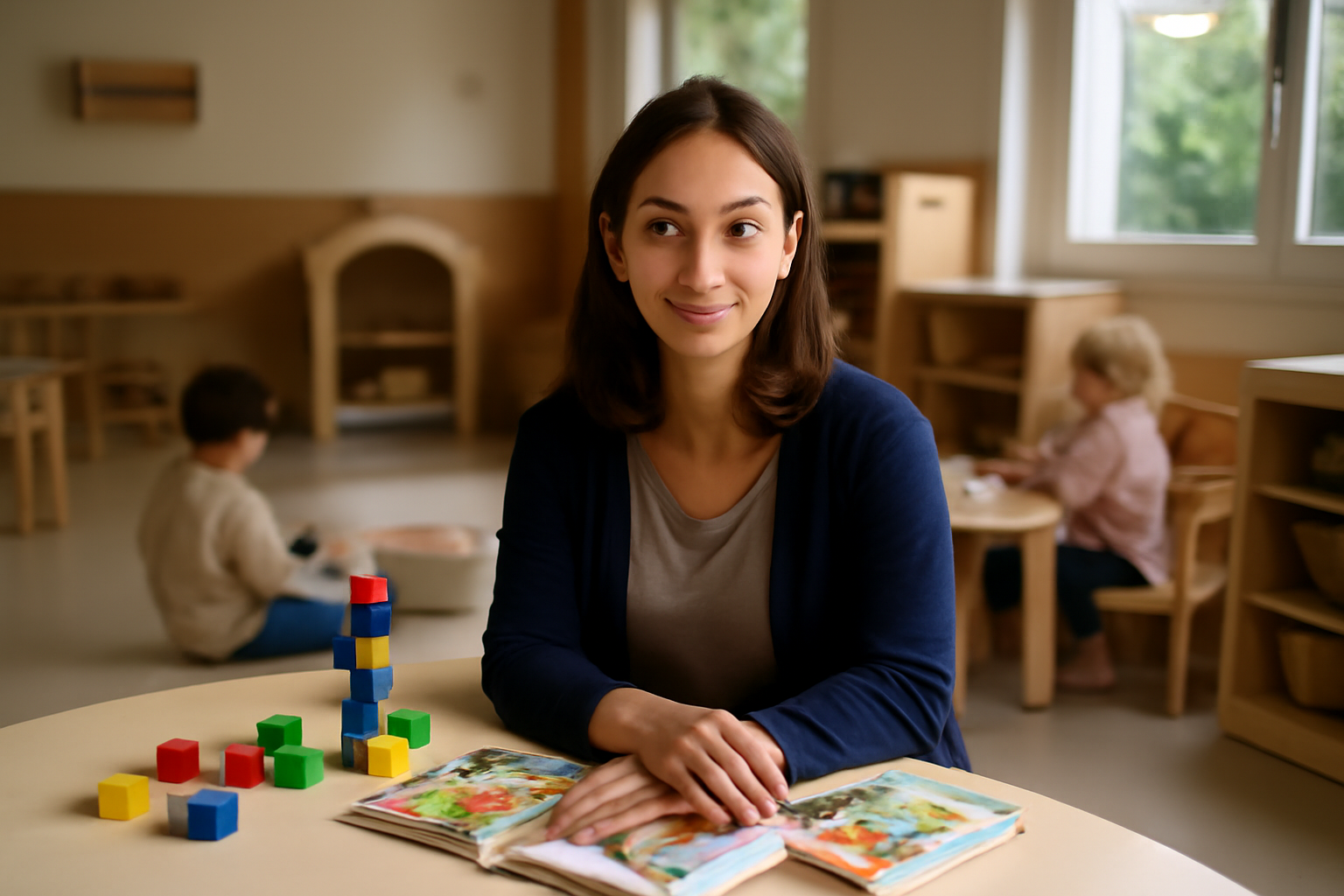Métier petite enfance bien payé : éducatrice et équipe en crèche, discussions et préparation des activités