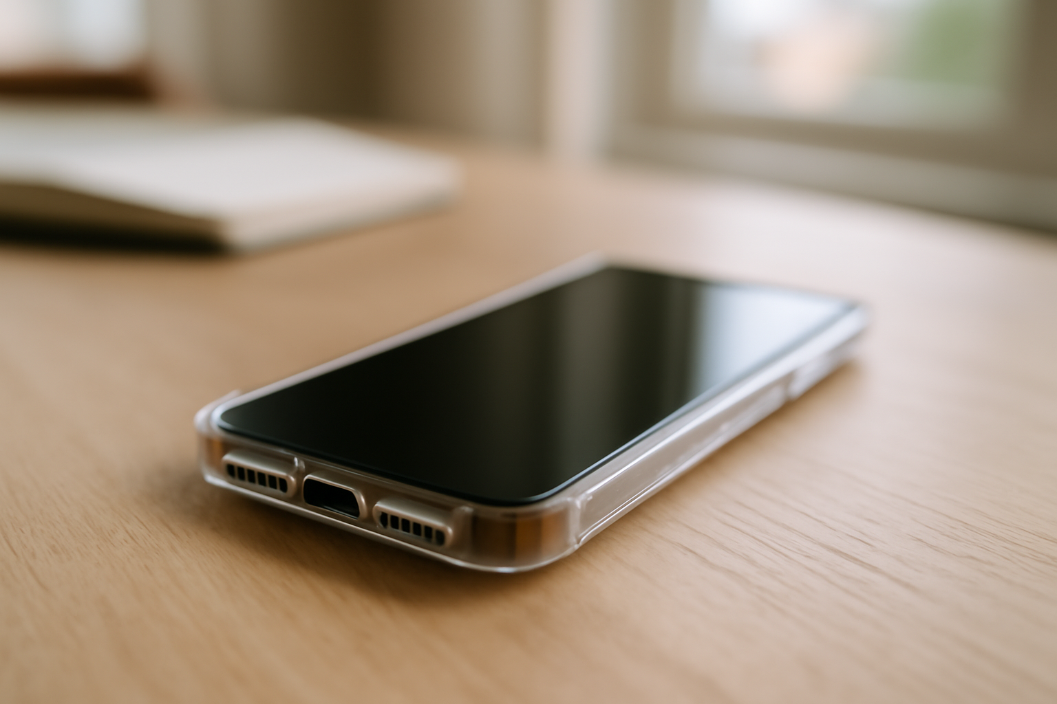 Ma coque sur un smartphone avec bords surélevés et découpes alignées