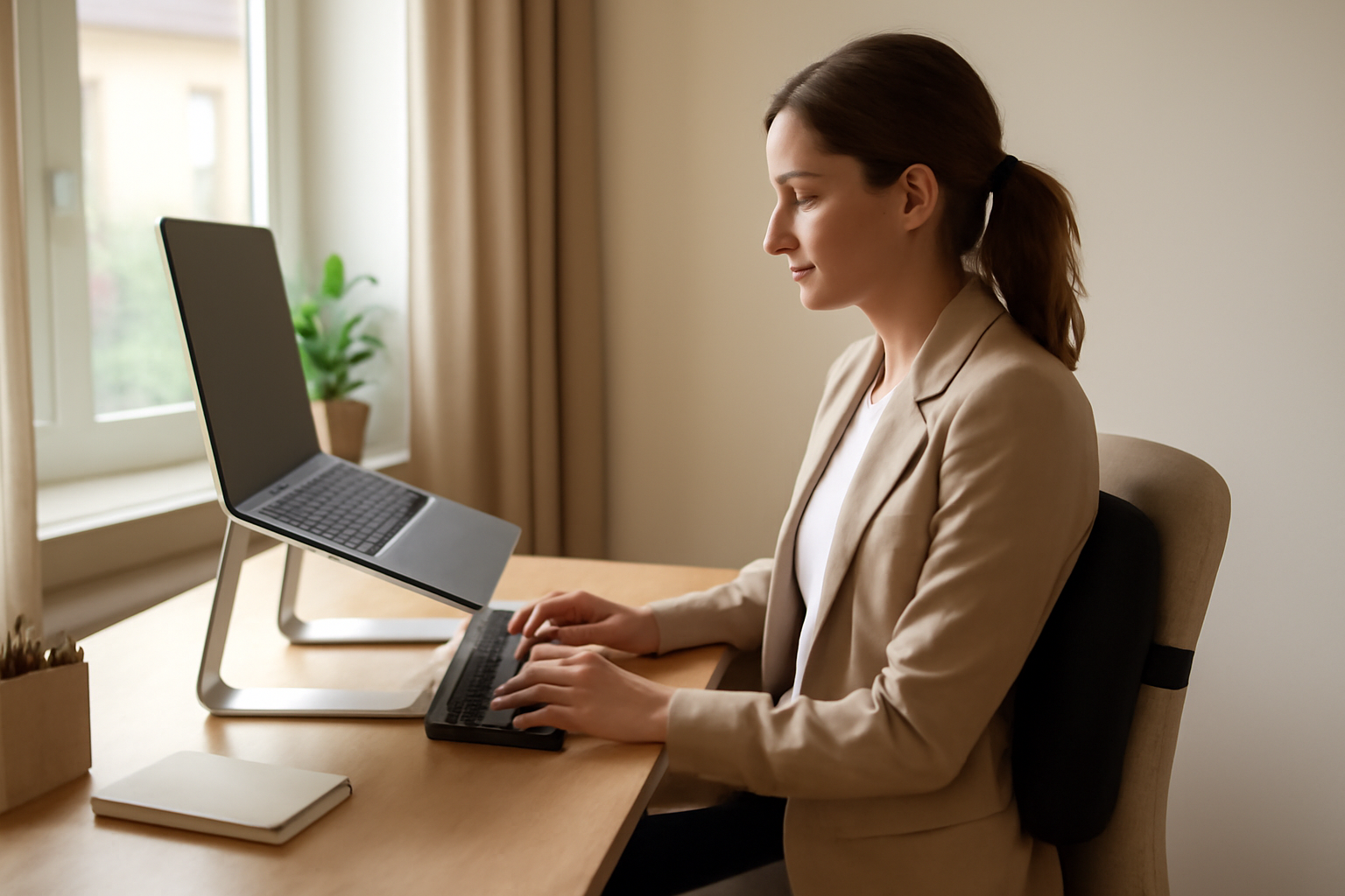 quelle est la position recommandée pour travailler sur un ordinateur portable : écran à hauteur des yeux et cous cou neutre