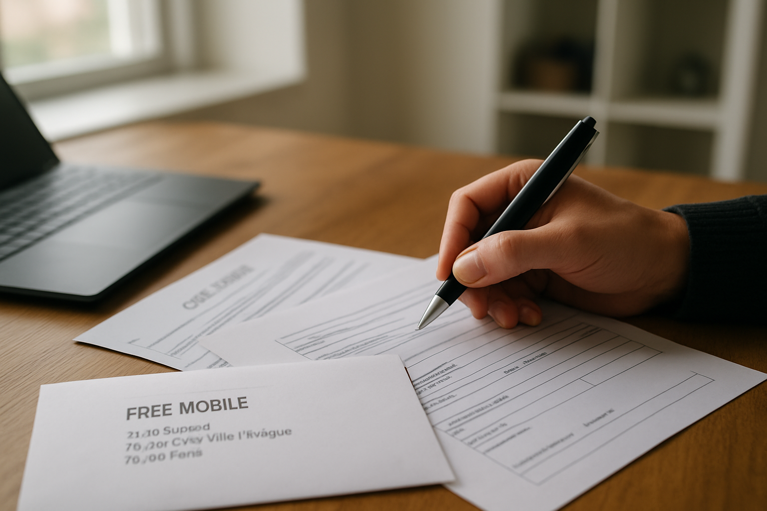 Personne remplissant un recommandé avec accusé de réception et enveloppe à l’adresse de siège social à Paris